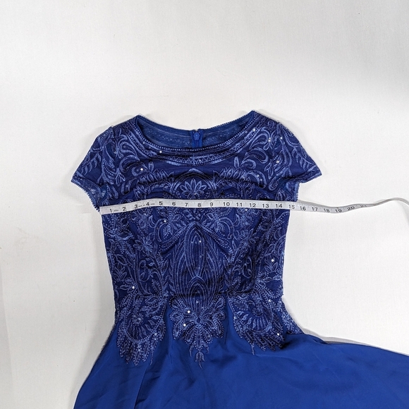 JJ's House Blue A-line Scoop Short/Mini Chiffon Formal Dress With Beading - Picture 9 of 12